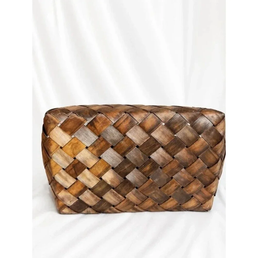 Handwoven wood Basket with loop handles